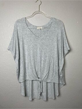 Cupio Light Gray Oversized V-Neck Tie-Front Tunic Top Size XL